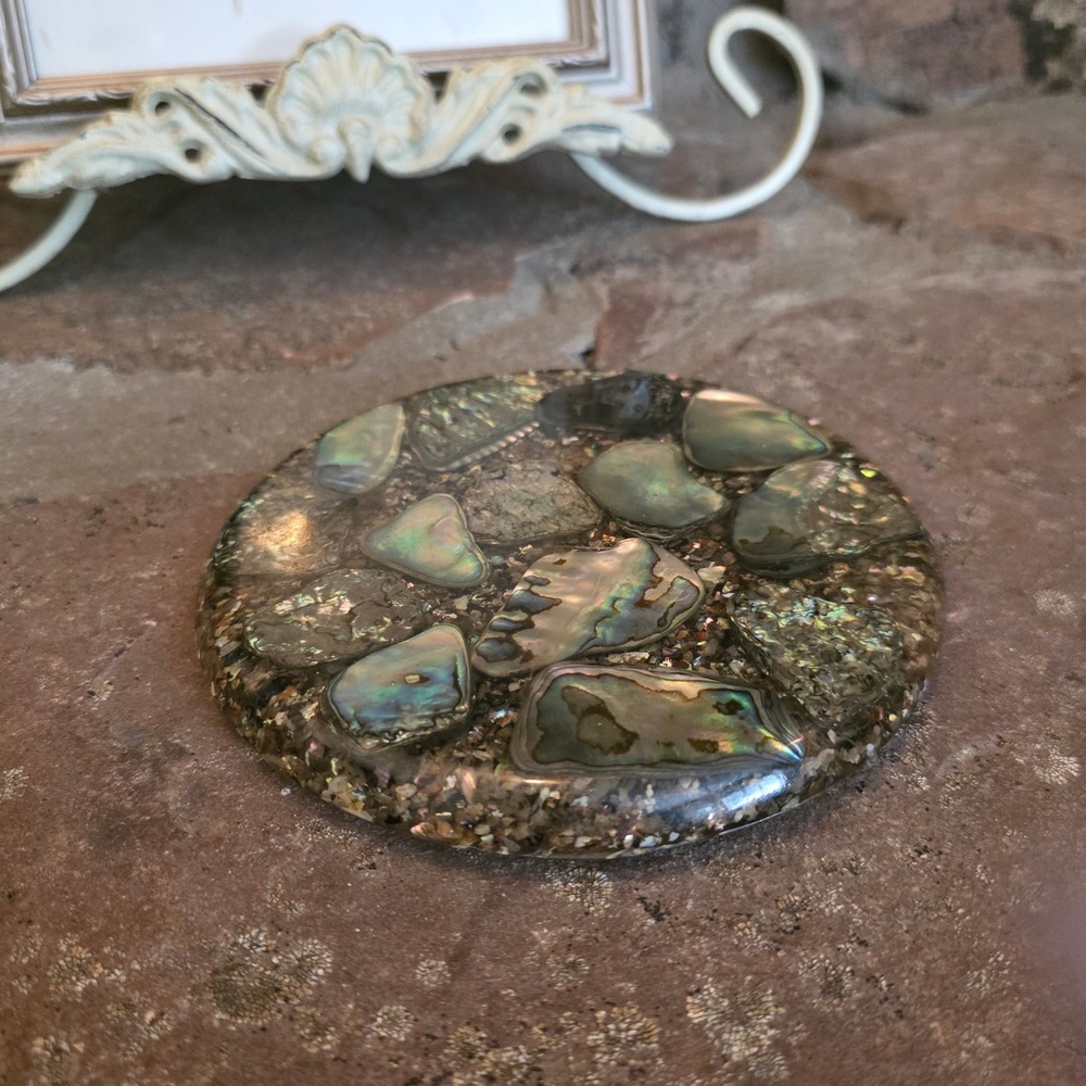 Genuine Abalone Originals Lucite Shell Paperweight Coaster Costal Nautical MCM